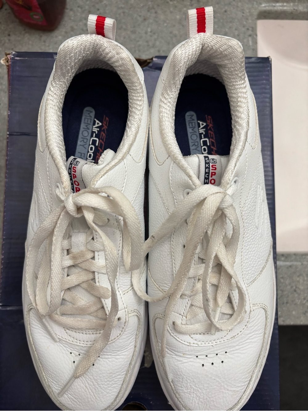 Skechers White Athletic Memory Foam Men's Sneakers with Red Heel Tabs